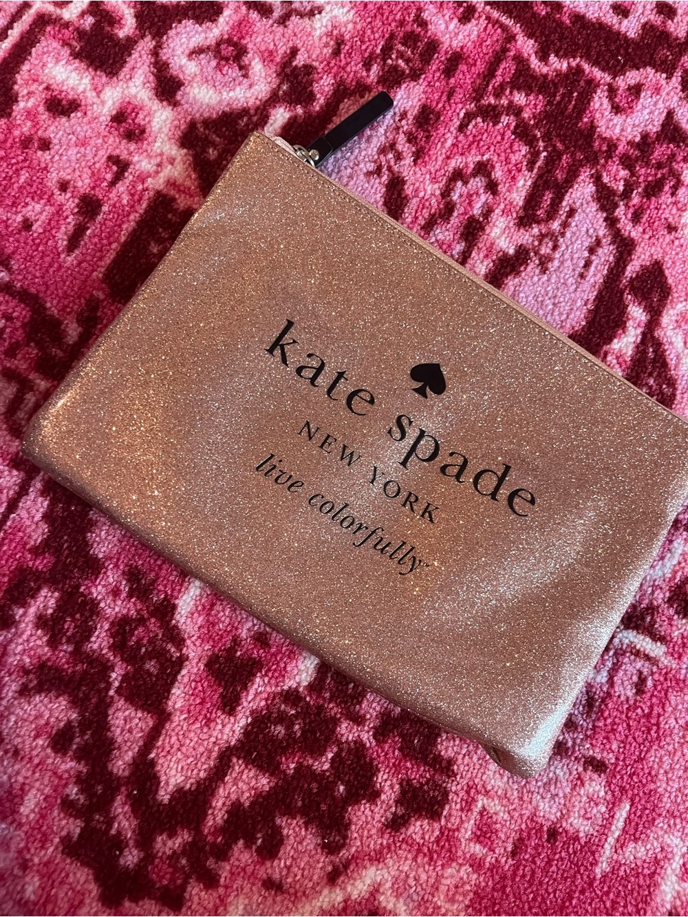 kate spade Rose Gold Glitter Cosmetic Pouch